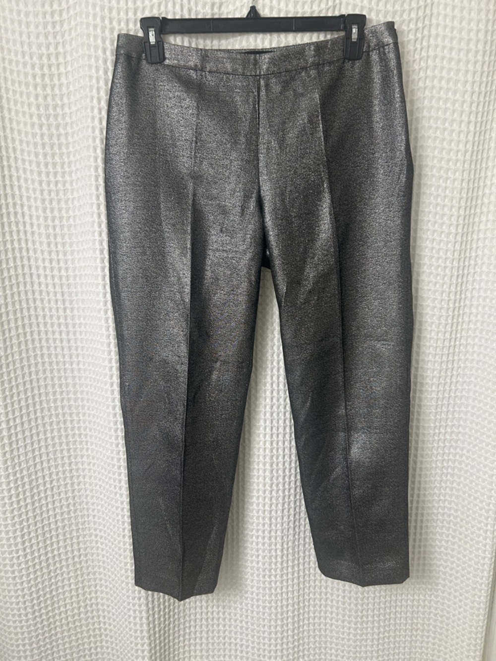 St. John Emma Metallic Silver Pants Size 12 Side Zipper